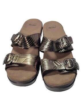 DANSKO Sophie Brow/Gold Metallic Slide Strappy Slip On Sandal Size 38